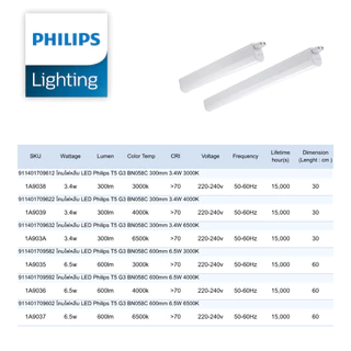 Philips LED T5 set ชุดรางแอลอีดี 3.4w 6.5w 9.6w รุ่น BN058C (แถมสายต่อให้ทุกชุด)