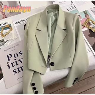 Cropped Blazersสไตล์อั เสื้อแจ็คเก็ตคอปกหยักสำหรับผู้หญิง ทร…