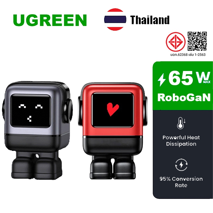 UGREEN RoboGaN 65W USB C USB ชาร์จหุ่นยนต์ขนาดเล็ก Nexode 3 พอร์ต  เครื่องชาร์จรวดเร็ว GaN
