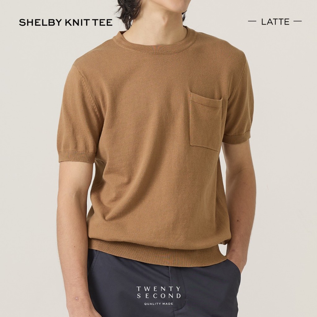 TWENTYSECOND เสื้อยืดแขนสั้นผ้า Knit รุ่น Shelby Knit Cotton Tee - น้ำตาลอ่อน / Latte