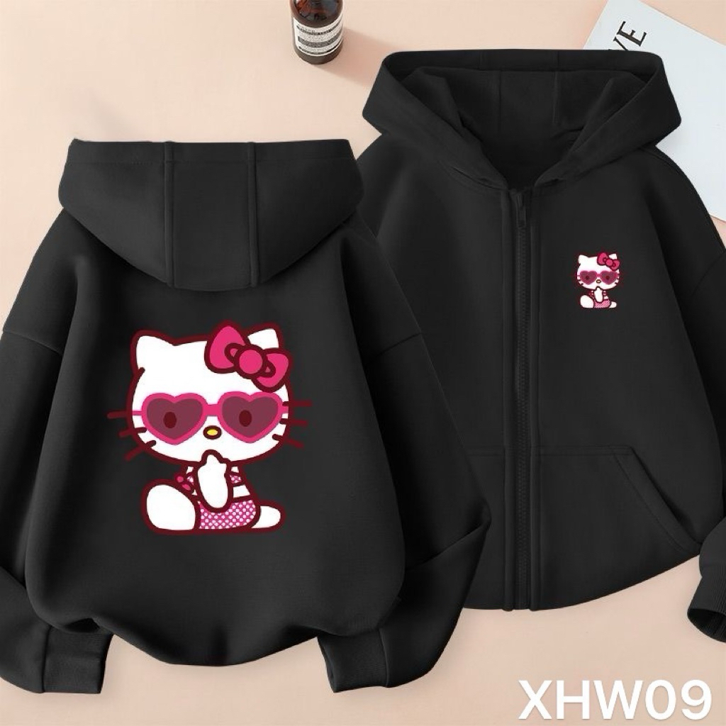 เสื้อฮู้ดเด็กผู้หญิง HK แบบซิปหน้า ลายการ์ตูนน่ารัก กันหนาว อบอุ่นสบาย เหมาะสำหรับฤดูใบไม้ร่วง–ฤดูหนาว รุ่น XHW09–XHW10