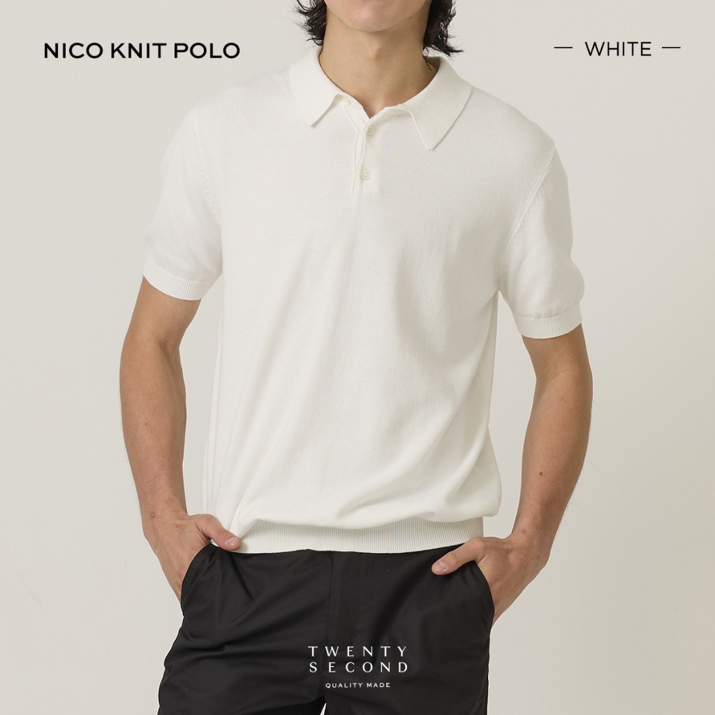 TWENTYSECOND เสื้อโปโลแขนสั้นผ้า Knit รุ่น Nico Knit Polo – ขาว / White