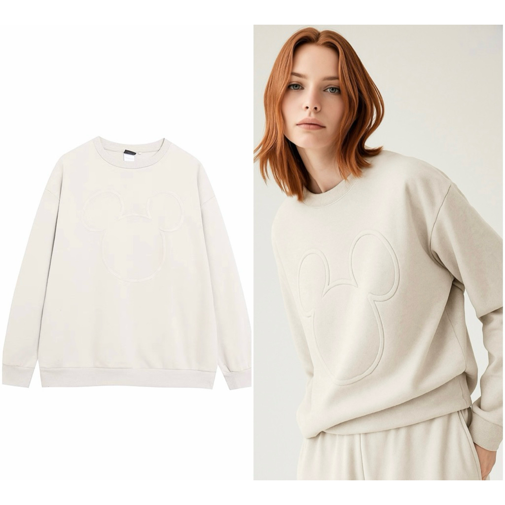 Mickey sweatshirt สีครีมเบจ 🌸  Disney แท้ 🌸 สเวตเตอร์มิคกี้ สีครีม (TS692)