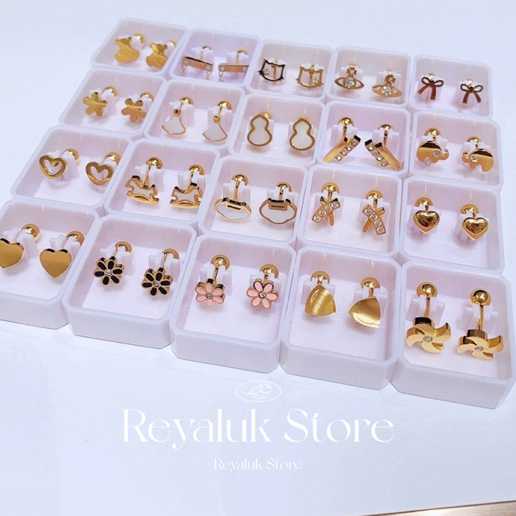 รวมต่างหูจิวหมุน ตัวดันสแตนเลส ก้านแท้หุ้มทอง18K ✨ ผิวแพ้ง่ายใส่ได้ โดนน้ำได้ รวมแบบขายดี