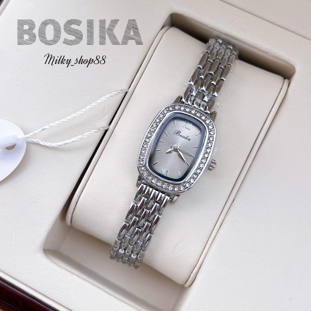 (M67) นาฬิกา BOSIKA รุ่น BS-02 ทรงรี ล้อมเพชร ไซส์ 20 mm ระบบควอช ( 4 สี )