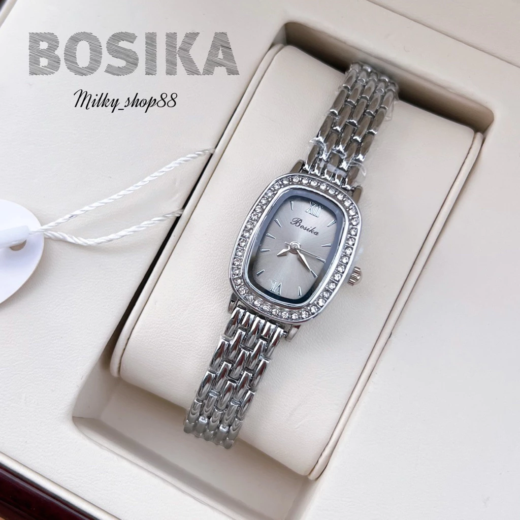 (M67) นาฬิกา BOSIKA รุ่น BS-02 ทรงรี ล้อมเพชร ไซส์ 20 mm ระบบควอช ( 4 สี )