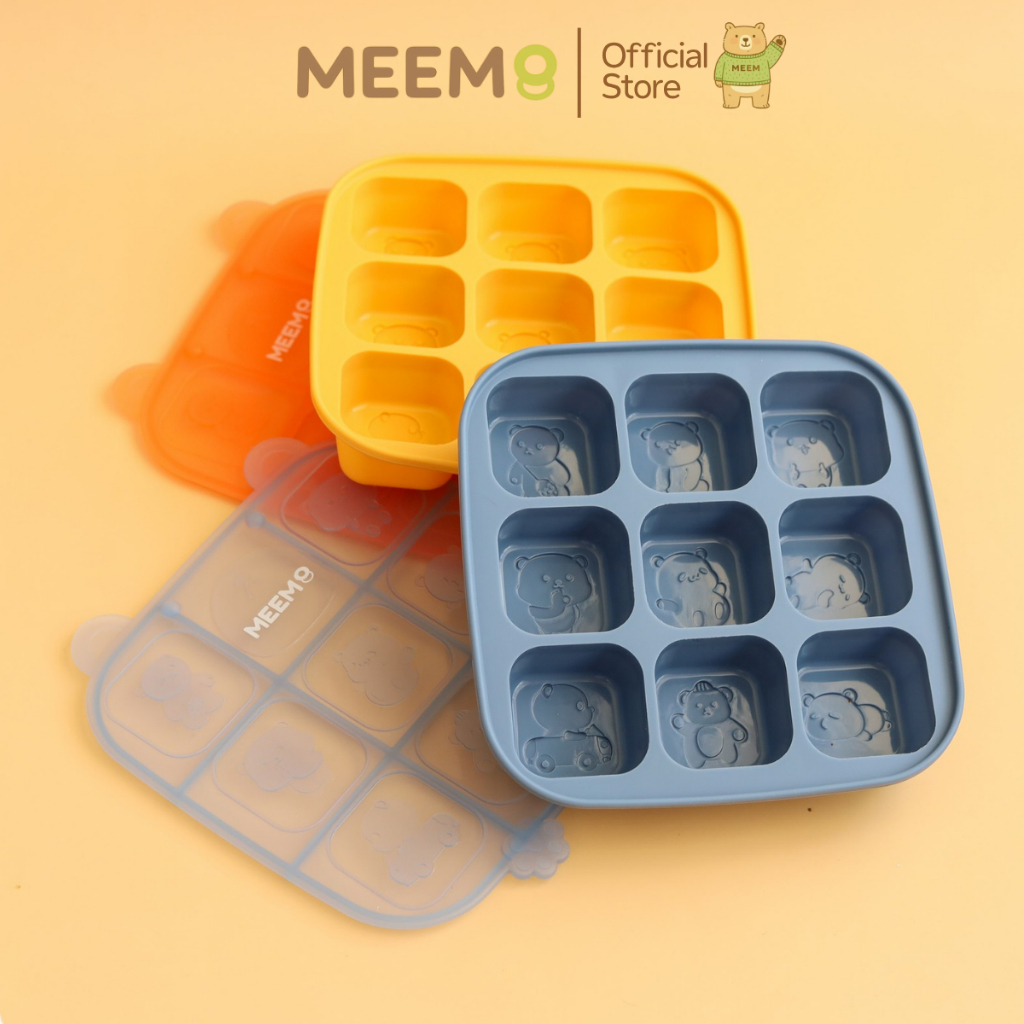 MEEM บล็อคซิลิโคน สำหรับแช่แข็งเก็บอาหารเด็ก บล็อคทำน้ำแข็ง พร้อมฝาปิด ลายหมี รุ่น Little bear