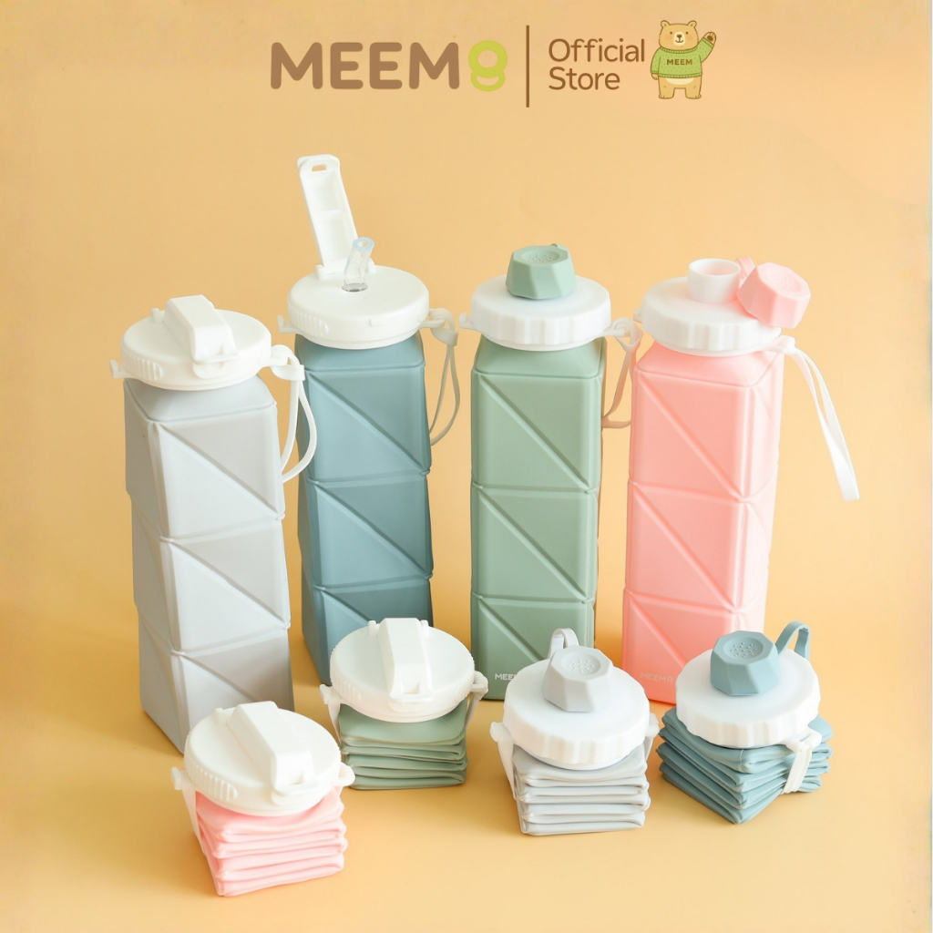 MEEM ขวดน้ำซิลิโคน แบบพับได้ สำหรัพกพา ใช้ได้ทั้งเด็กและผู้ใหญ่