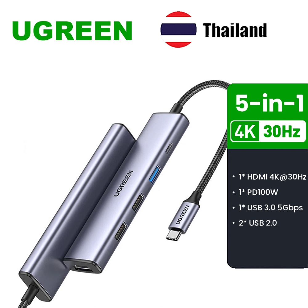 UGREEN 5 ใน 1 USB C Hub Ethernet dongle ฐานมือถือ 4K HDMI VGA 100W การส่งไฟฟ้า 3 พอร์ต 3.0