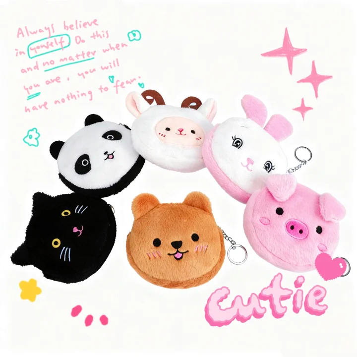 Plush Coin Purse Headphone Bag Lipstick Change Wallet Kids Gift Data Line Cute Creative Cartoon With