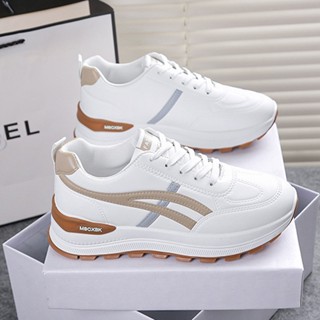 LxShop รองเท้ากีฬาผู้หญิง แมทช์ง่าย หนังสีขาว พื้นหนาเพิ่มคว…