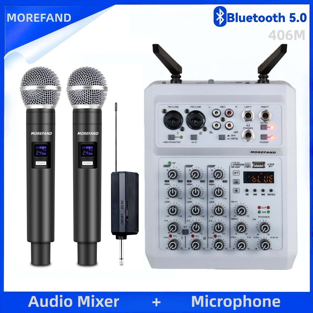 4ch 6ch ไมโครโฟนไร้สาย ไมค์ Audio Mixer เสียงพร้อมไมโครโฟนบันทึกสดไมโครโฟน Home Stage Performance