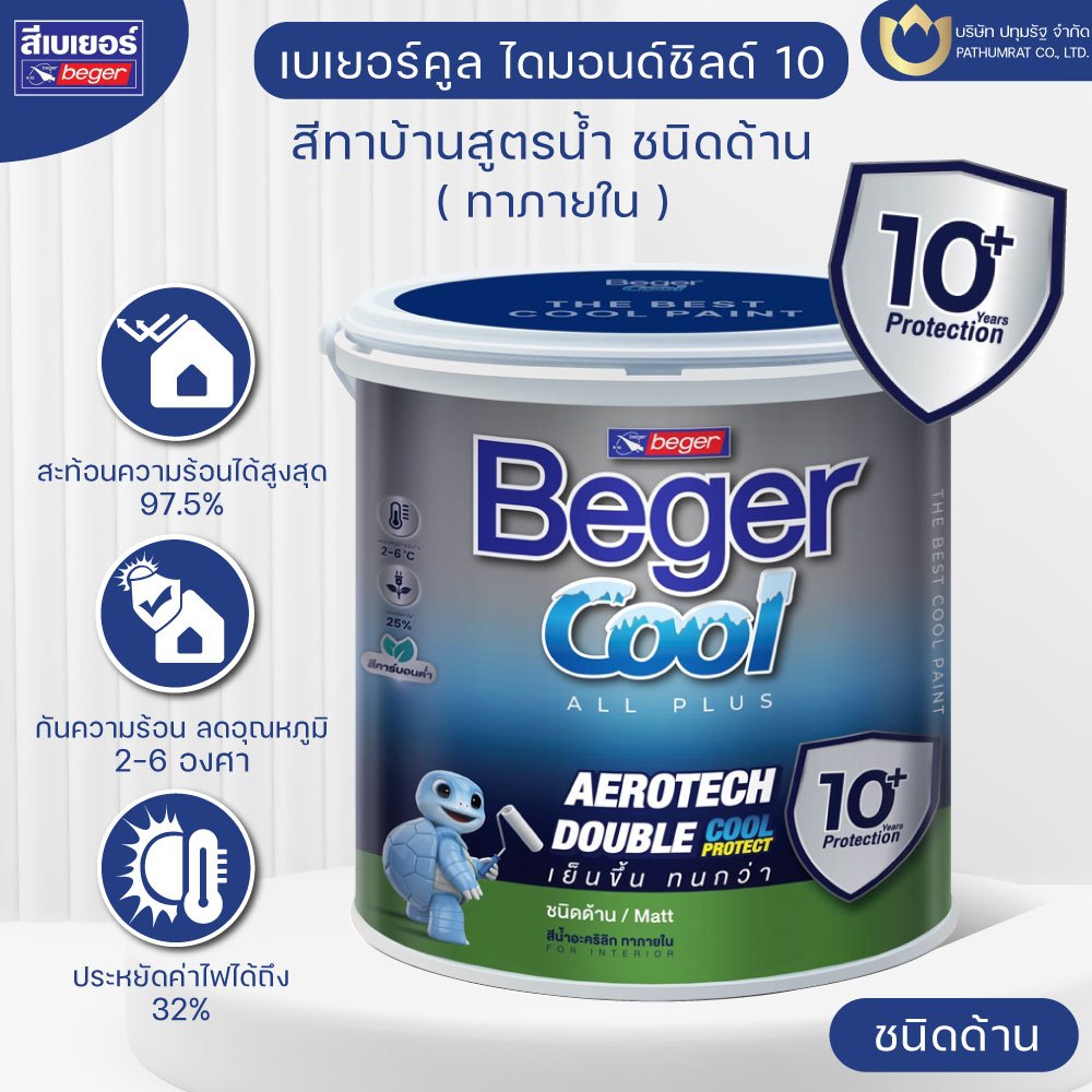 เบเยอร์คูล ออล พลัส 10 สีทาบ้านสูตรน้ำ ชนิดด้าน สำหรับทาภายใน (3.785ลิตร)