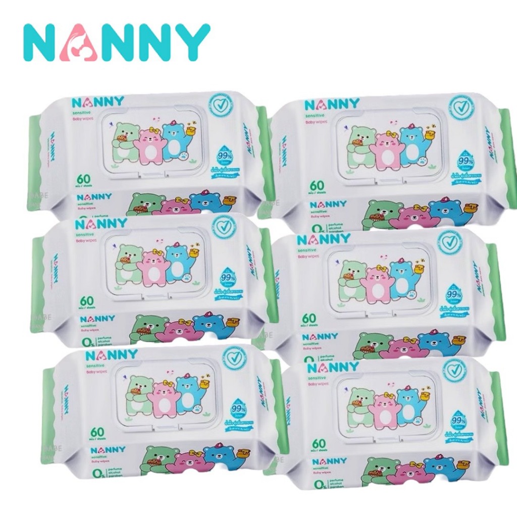 แพ็ค 6 ห่อ NANNY แนนนี่ ทิชชู่เปียก เบบี้ไวพส์แนนนี่ 60 ชิ้น สูตรน้ำบริสุทธิ์ (สินค้าพร้อมส่ง)