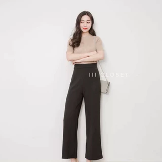 กางเกงขายาว lll Freesize lll PW501 เอวสูง มีขอบเอว ตีเกร็ดหน้า ทรงขากระบอกกลาง เนื้อผ้าวูลเวฟ ผ้านิ่ม ใส่สบาย