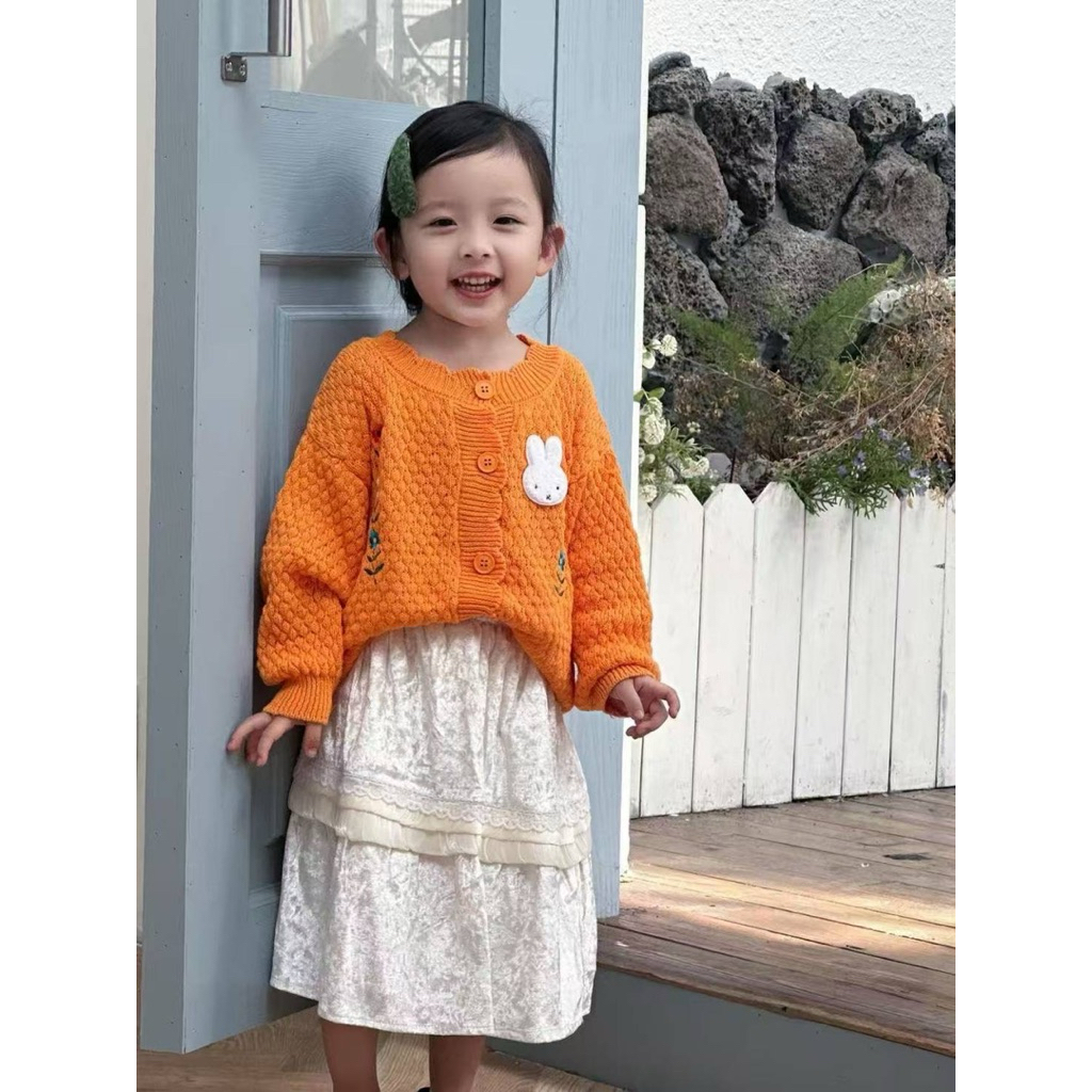 [Miffy]เสื้อคลุมไหมพรมผ้าฉลุปักดอกไม้ตรงหน้าอก
