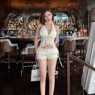 Victoria's ชุดว่ายน้ำผู้หญิง ทูพีช ชุดบิกินี่ เว้าหลัง ผูกคอ เนื้อผ้าสวมใส่สบาย#1082