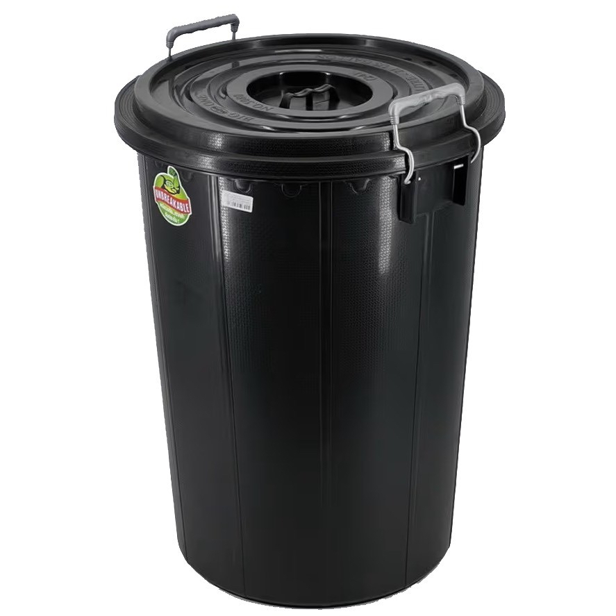 Bigone ถังน้ำสีดำ 100 ลิตร พร้อมฝาปิด ขนาด 55x72cm รุ่น 5100 (มีเลขสเกลบอกในถัง) ถังสีดำ ถังอาบน้ำ ถัง100ลิตร