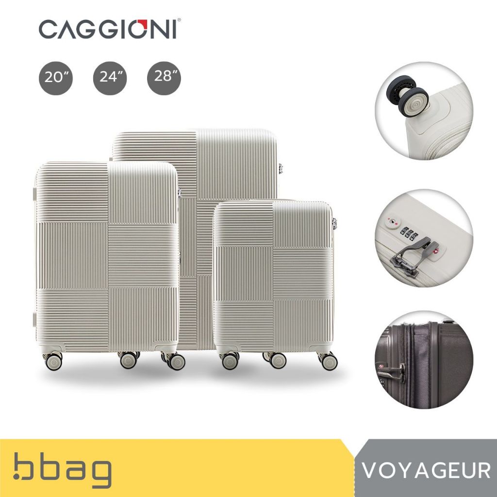 CAGGIONI กระเป๋าเดินทางล้อลาก รุ่นโวยาจเกอร์ 15082 มีซิปขยาย TSA Lock : สีขาวควันบุหรี
