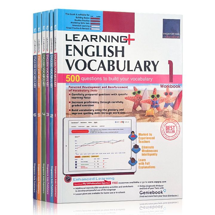 Learning English Vocabulary Workbook (6 Books), Learning English Grammar Workbook (6 Books)