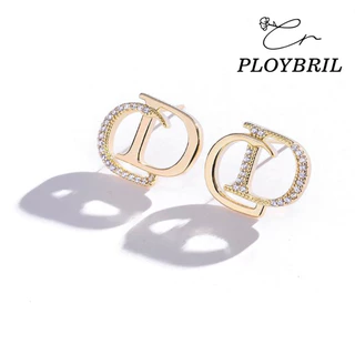 พร้อมส่งจากไทย สีทองแต่งเพชร ต่างหู รูปตัวอักษร เครื่องประดับผู้หญิง PLOYBRIL E003
