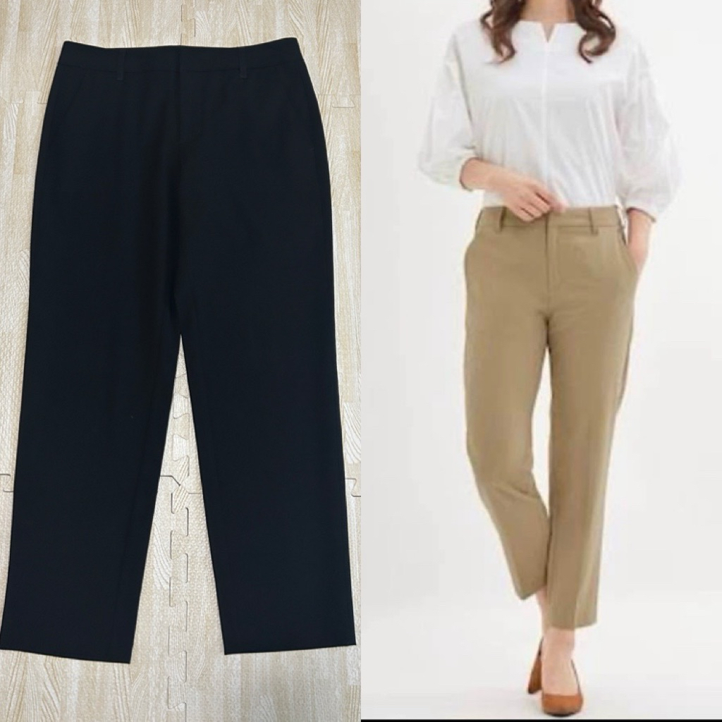 กางเกง GU ขากระบอกเล็ก สีดำ ผ้าเบา🍀M เอว 28 นิ้ว🍀ซิปหน้า ขาสี่ส่วน มีหูเข็มขัด