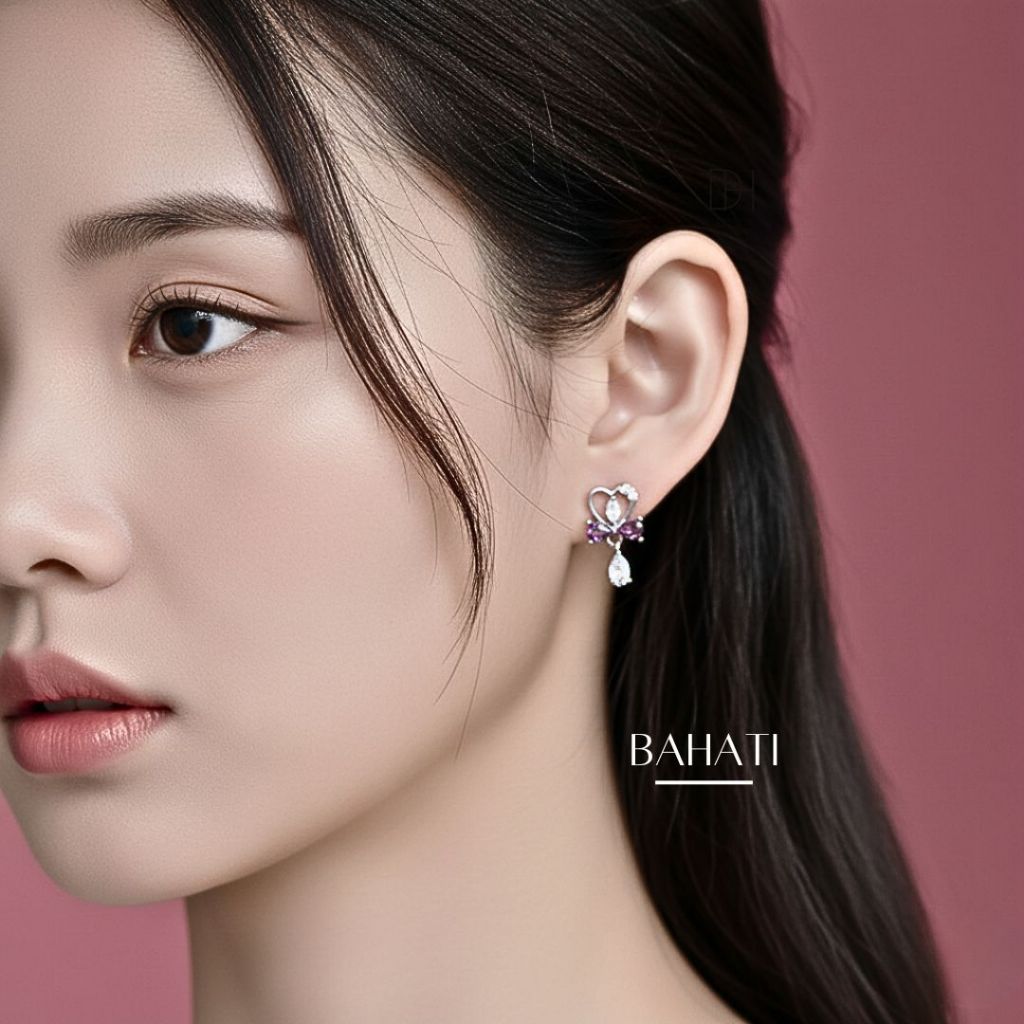 DH ต่างหูเงิน Bahati ตุ้มหูเพชร ดีไซน์หรูหรา ต่างหูแฟชั่น ต่างหูผู้หญิง ต่างหูพลอย Valentine ของขวัญ