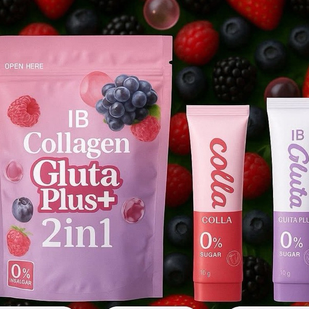 IB Colla COLLAGEN ไอบี คอลลาเจน กลูต้า พลัส ห่อบรรจุ 20 ซอง ( ใน 1 ห่อ มี 2 รสชาติ )