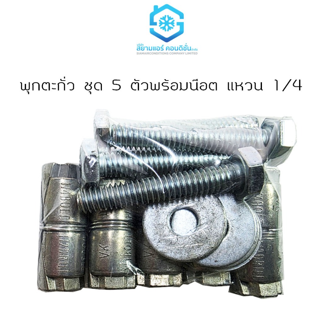 พุกตะกั่ว 1/4(2หุน) ยกชุด(น๊อต+แหวน 5/ชุด) สำหรับยึดชิ้นงานกับผนัง เพดาน