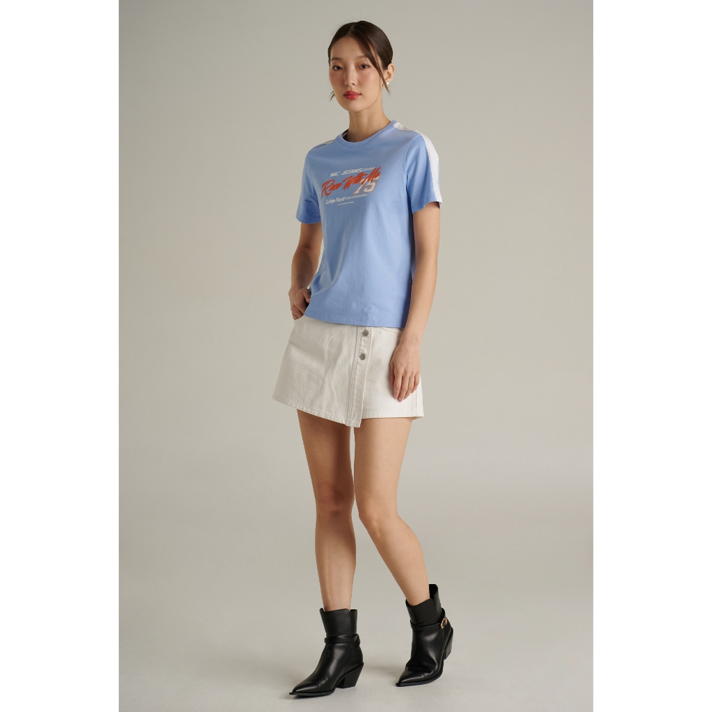 Mc JEANS เสื้อยืดแขนสั้นผู้หญิง คอกลม สีฟ้าอ่อน MTTZA93