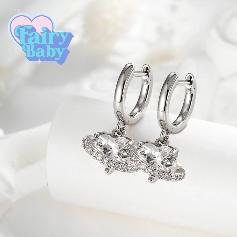 Fairybaby ต่างหูห่วง Heart Drop Hoop ( 1 คู่ ) ต่างหูห่วง ห้อยตุ้งติ้ง ประกาย หัวใจ มาใหม่ (E2-053)