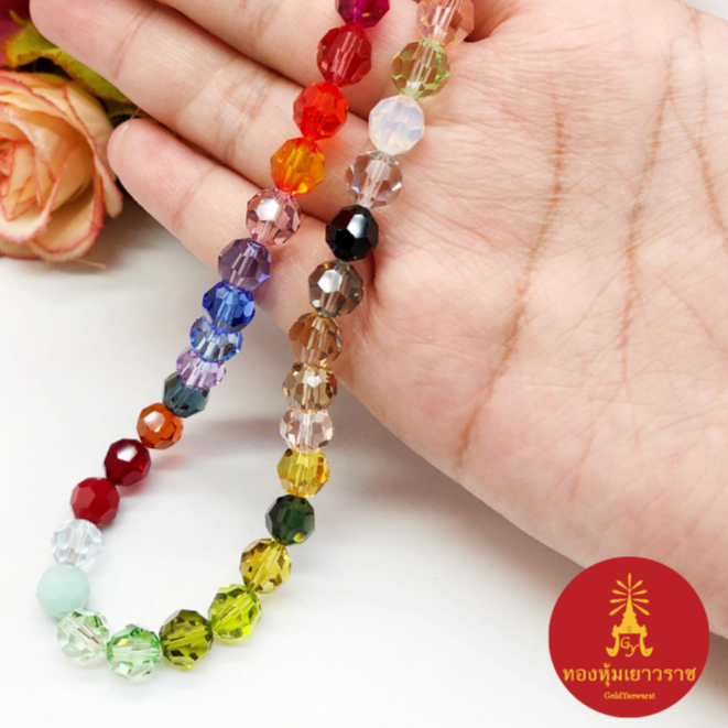 คริสตัลสวารอฟสกี้ เม็ดกลม 8 มิล (5000) มี 35 เฉดสี คริสตัสแท้ แพ็คละ 10 ชิ้น ใช้ร้อยสร้อยคอ ข้อมือ งานDIY พร้อมส่ง