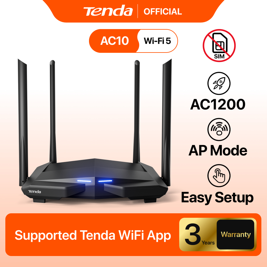 Tenda AC10 เราเตอร์ AC1200 ดูอัลแบนด์ กิกะบิต ไวไฟ รองรับโหมด AP [ไม่รองรับซิมการ์ด]