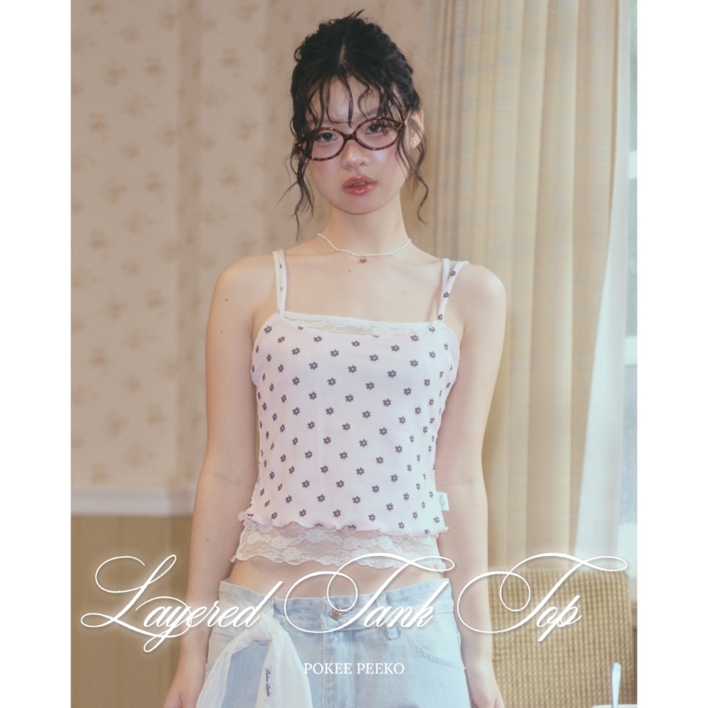 POKEE | LAYERED TANK TOP เสื้อสายเดี่ยว dot & lace ( set 2 ชิ้น ใส่เเยกได้)