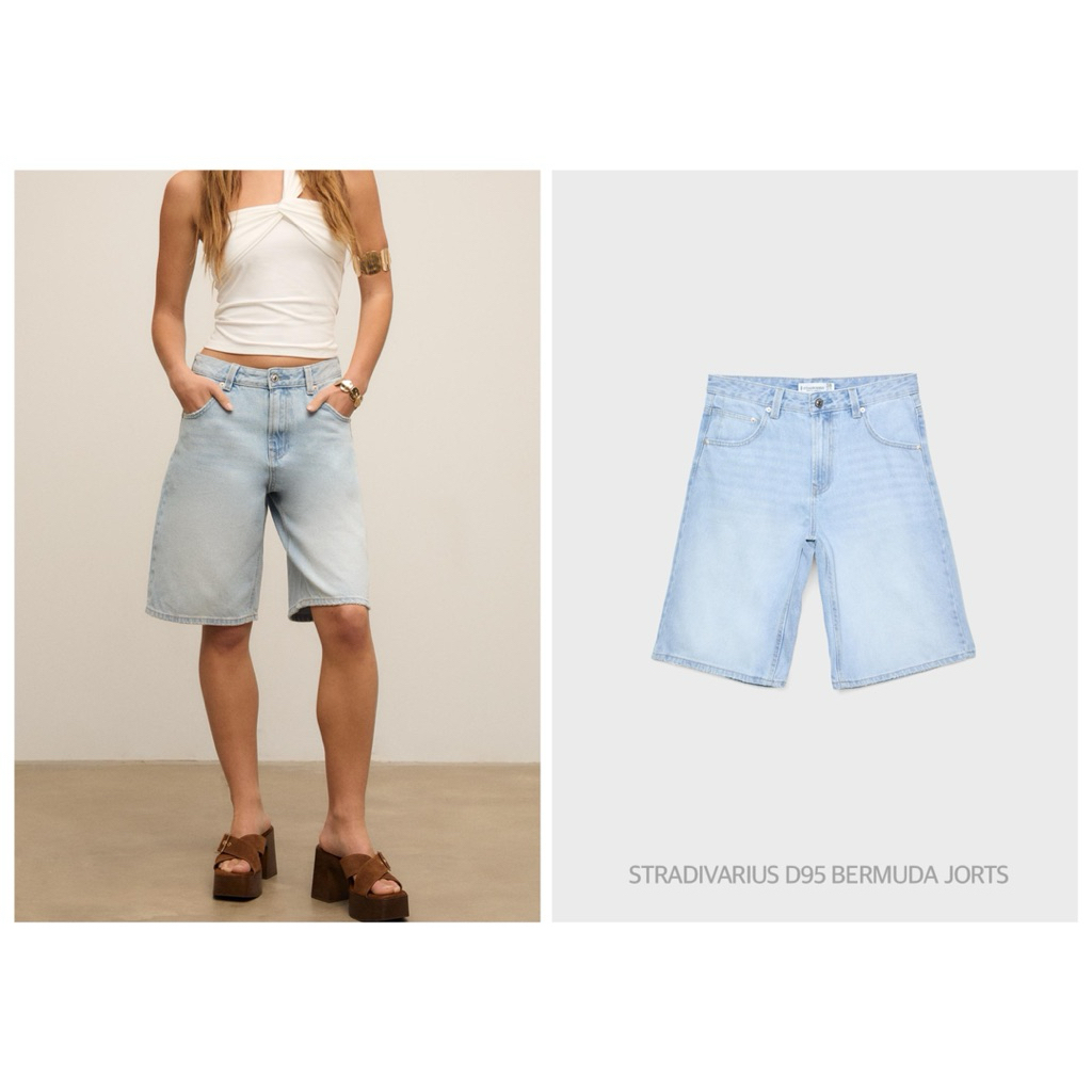 STRADIVARIUS กางเกงยีนส์ขาสั้น ผ้าเดนิมเนื้อนุ่ม D95 BERMUDA JORTS (A2902)
