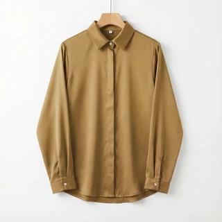 D015 เสื้อเชิ้ตซาตินเกรดพรีเมี่ยม คอแต่งกระดุมเพชร เป็นงานซ่อมกระดุม 20สี
