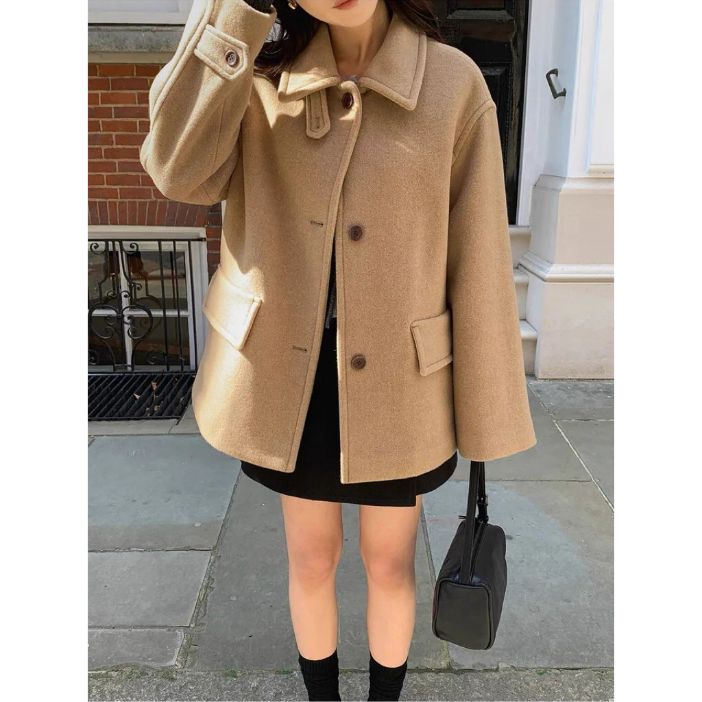 (C335) Rome Wool Coat 🍂🍁 เสื้อโค้ทผ้าวูลผสม เนื้อผ้าอุ่น ใส่สบาย พร้อมส่ง 2 สี - รูปที่ 3
