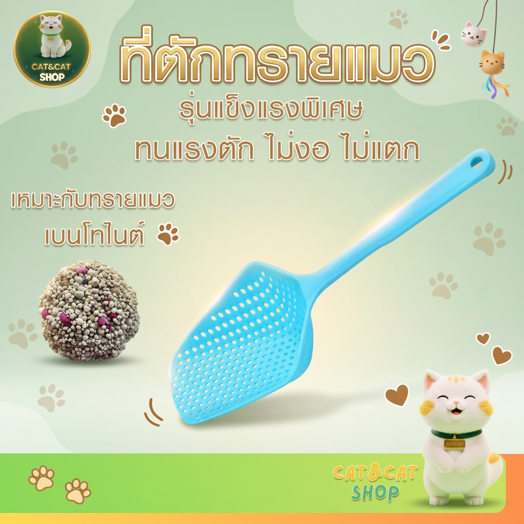 ที่ตักทรายแมว ตะแกรง พลั่วตักอึสัตว์เลี้ยง โลหะสเตนเลส สำหรับร่อนทราย ร่อนฝุ่น ทนทาน ทำความสะอาดขยะสัตว์เลี้ยง
