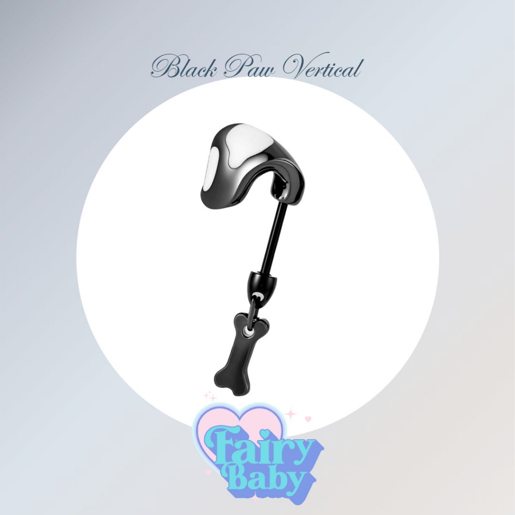 Fairybaby จิว Black Paw Vertical ( 1 ชิ้น ) แป้นแบน จิวตุ้มหู แนวตั้ง ตุ้งติ้ง สายเท่ มาใหม่ 0.8 (J3-025)