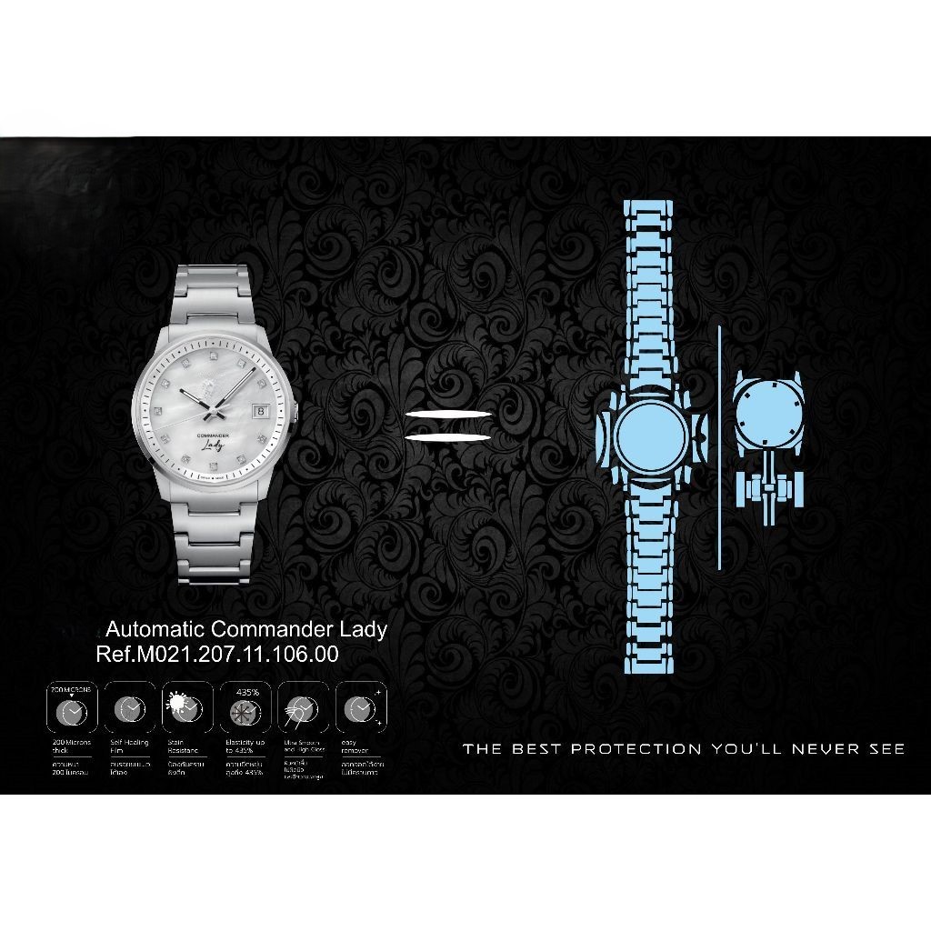 ฟิล์มกันรอยนาฬิกา Watch Protection Film สำหรับ แบรนด์ Mido Automatic Commander Lady Ref.M021.207.11.