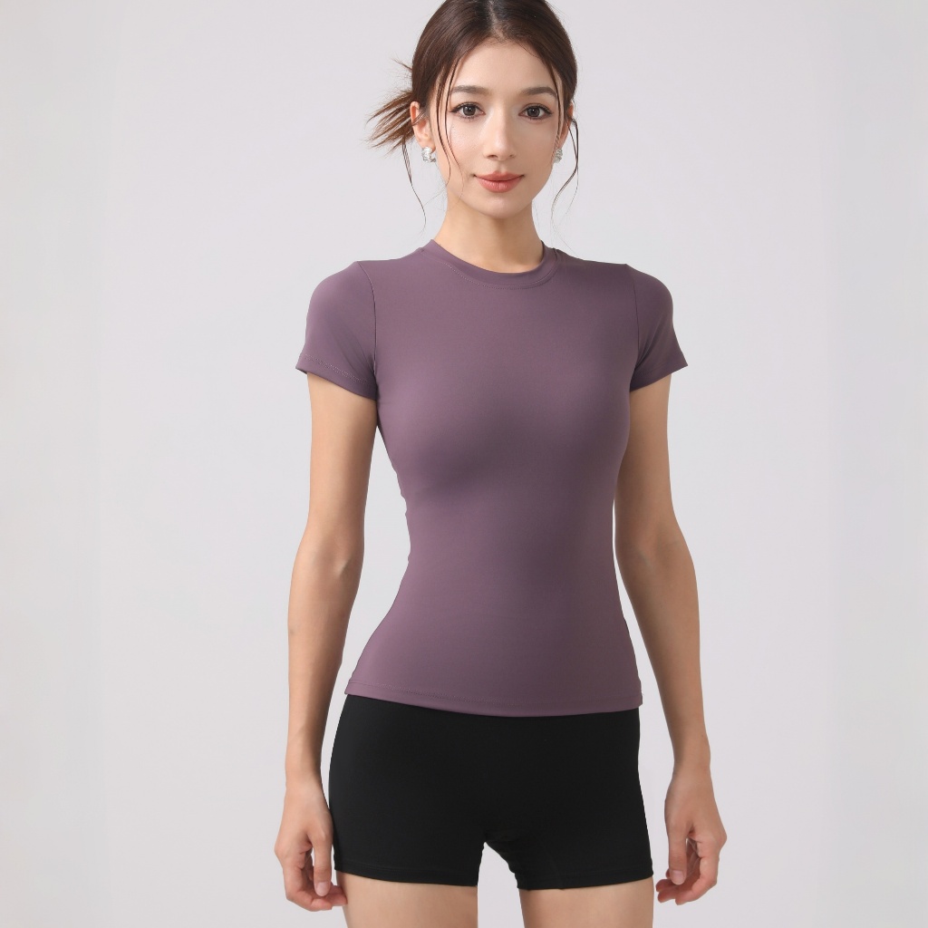 GymHub เสื้อเทรนนิ่งสำหรับฝึกพิลาทีส แขนสั้นผ้าบาง ยืดง่ายแห้งเร็ว ใส่ดูเพรียว - รูปที่ 7