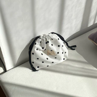 ถุงผ้าหูรูดลายจุดน่ารักๆ สีพาสเทล มีซับใน รุ่น mimiidot flure.bags