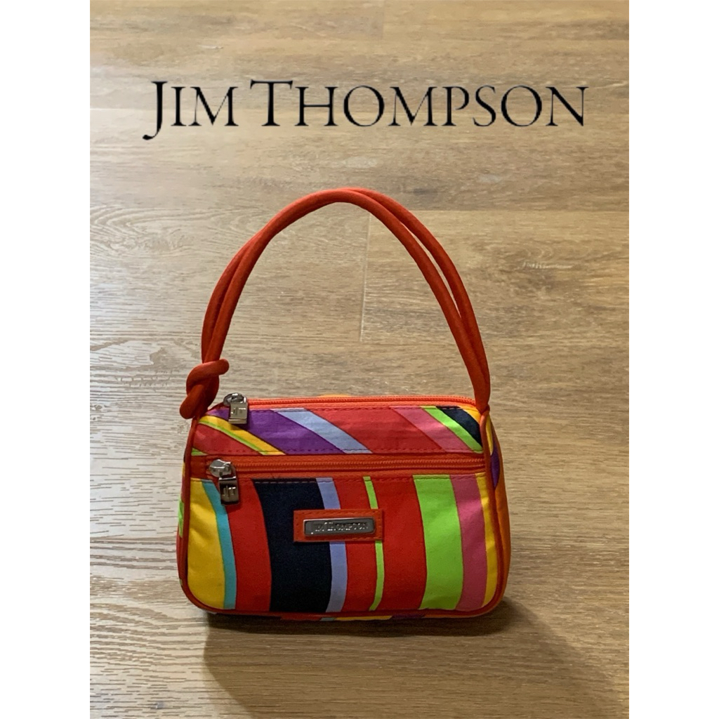 Jim Thompson wrislet bag ผ้าไหม สีสวย ใบเล็ก น่ารัก สภาพดี