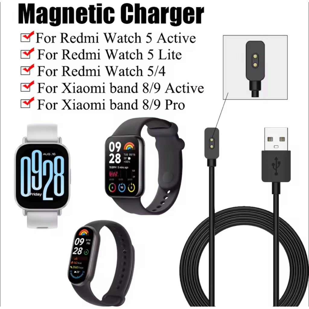 Magnetic Charger สําหรับ Redmi Watch 5 Active/Lite Mi Band 8/9 Pro Mi band 8/9 Active Universal สายช