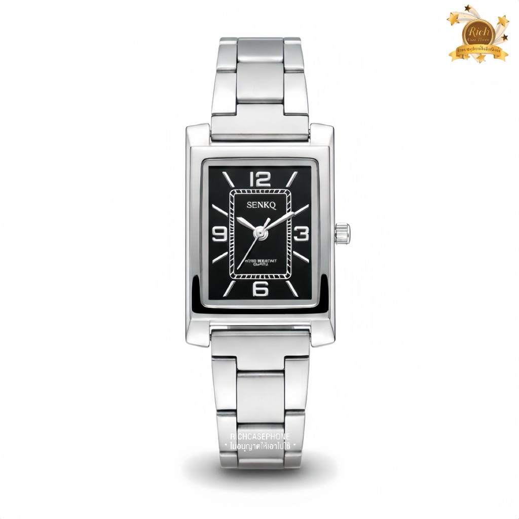 นาฬิกาข้อมือผู้หญิง SENKQ แท้ รุ่นใหม่ รหัส SS199 ระบบอนาล็อก หน้าปัดเหลี่ยม เล็
