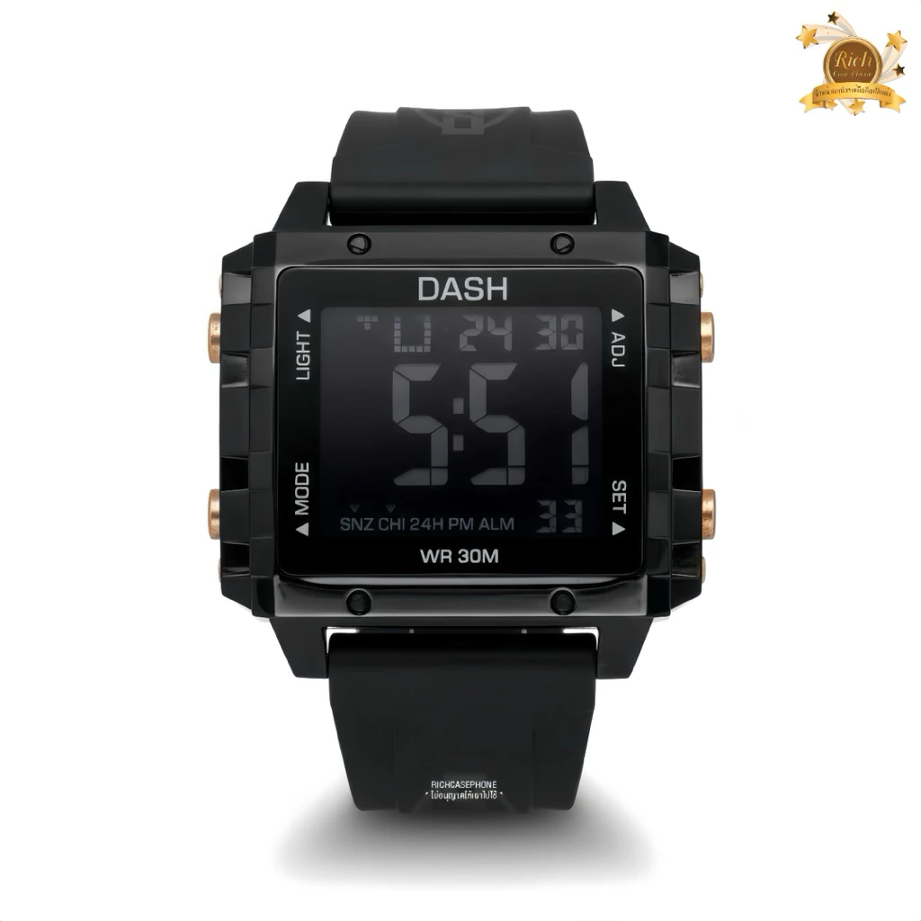 นาฬิกาข้อมือ DASH แท้ รหัส D1 กันน้ำ 100% ระบบดิจิตอล หน้าเหลี่ยม ขอบใส สายยางเรซิ่น มีหลายสี