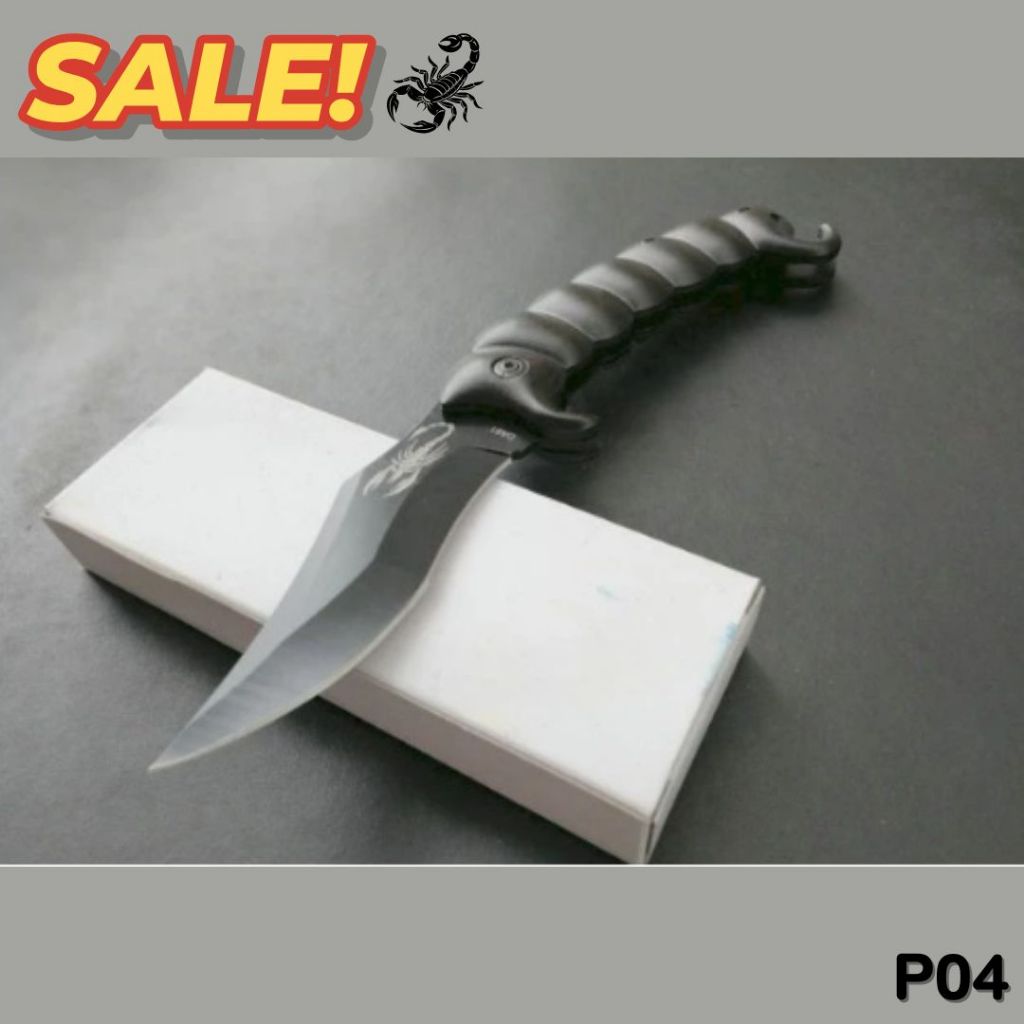 P4 มีดพับ รุ่นทรงแมงป่อง มาใหม่ล่าสุด ออกแบบเป็นรูปทรงแมงป่อง ใบมีดสแตนเลสสตีล 440 56HRC ด้ามอลูมิเนียมทรงแมงป่องดำ