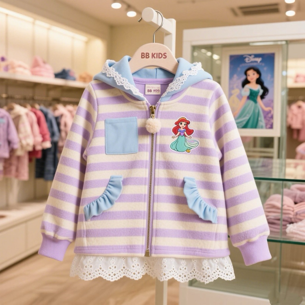 BBKIDS เสื้อคลุมแขนยาว ซิปหน้า มีหมวก ลายเจ้าหญิง สำหรับเด็ก