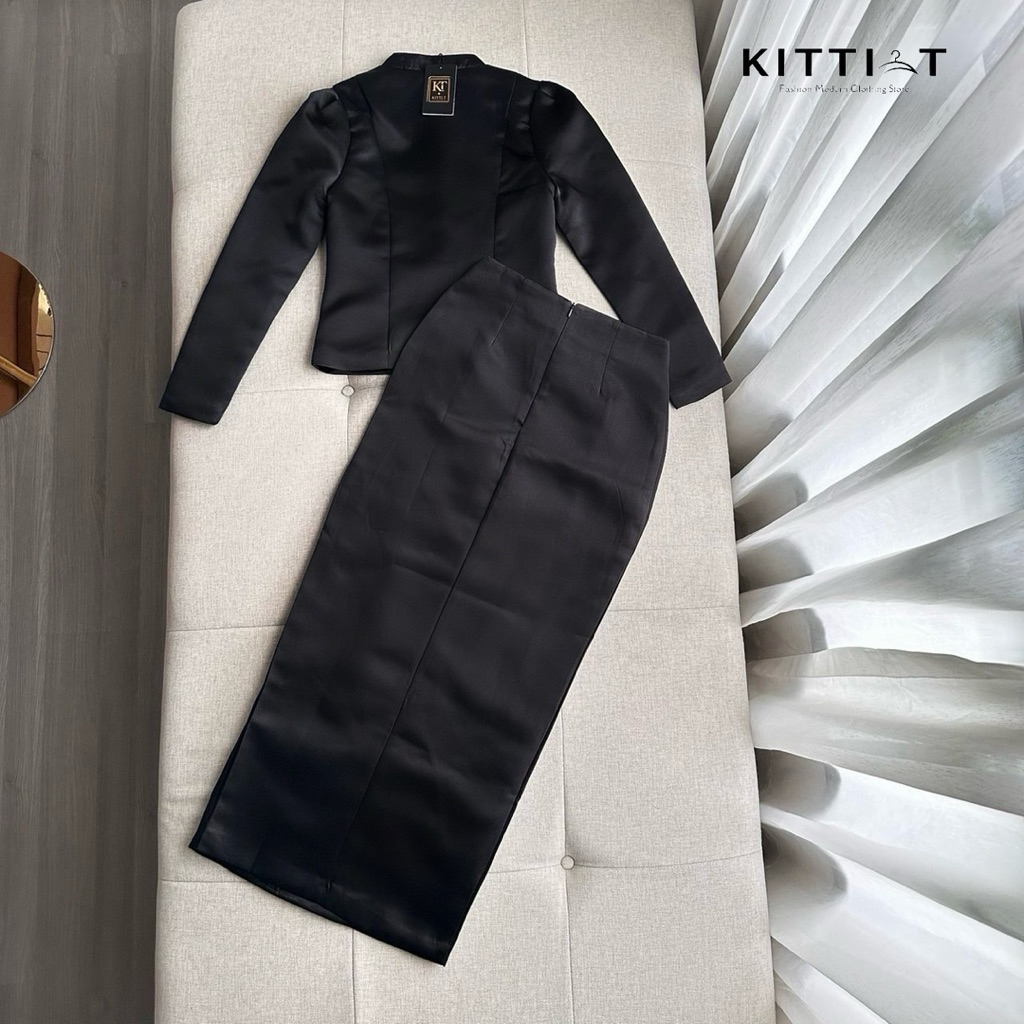 Brand:::KITTI-T(กิตติที)Code:::KT1053 ชุดไทยจิตลดา เสื้อสูทผ้าเงาซาตีนดีไซน์คอจีน(Mandarin Collar) ให้ลุคสุภาพและหรูหรา - รูปที่ 2