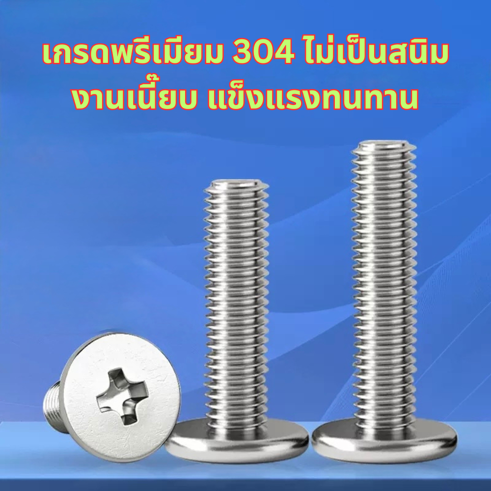 สกรูหัวแบน สแตนเลส 304 หัวแฉก (M1–M5) เกรดพรีเมียม ไม่เป็นสนิม สำหรับงาน DIY / โมเดล 3D / งานช่าง